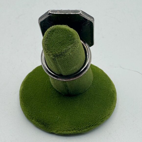 Bold Black Cocktail Ring With Rhinestone Border & Silver-Tone Band - Picture 4 of 6